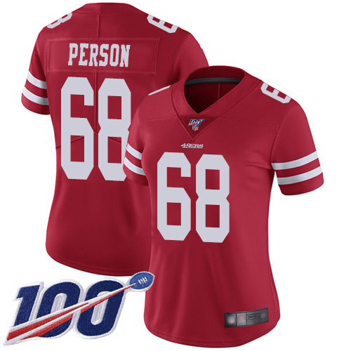 San Francisco 49ers Limited Red Women Mike Person Home NFL Jersey #68 100th Season Vapor Untouchable->san francisco 49ers->NFL Jersey